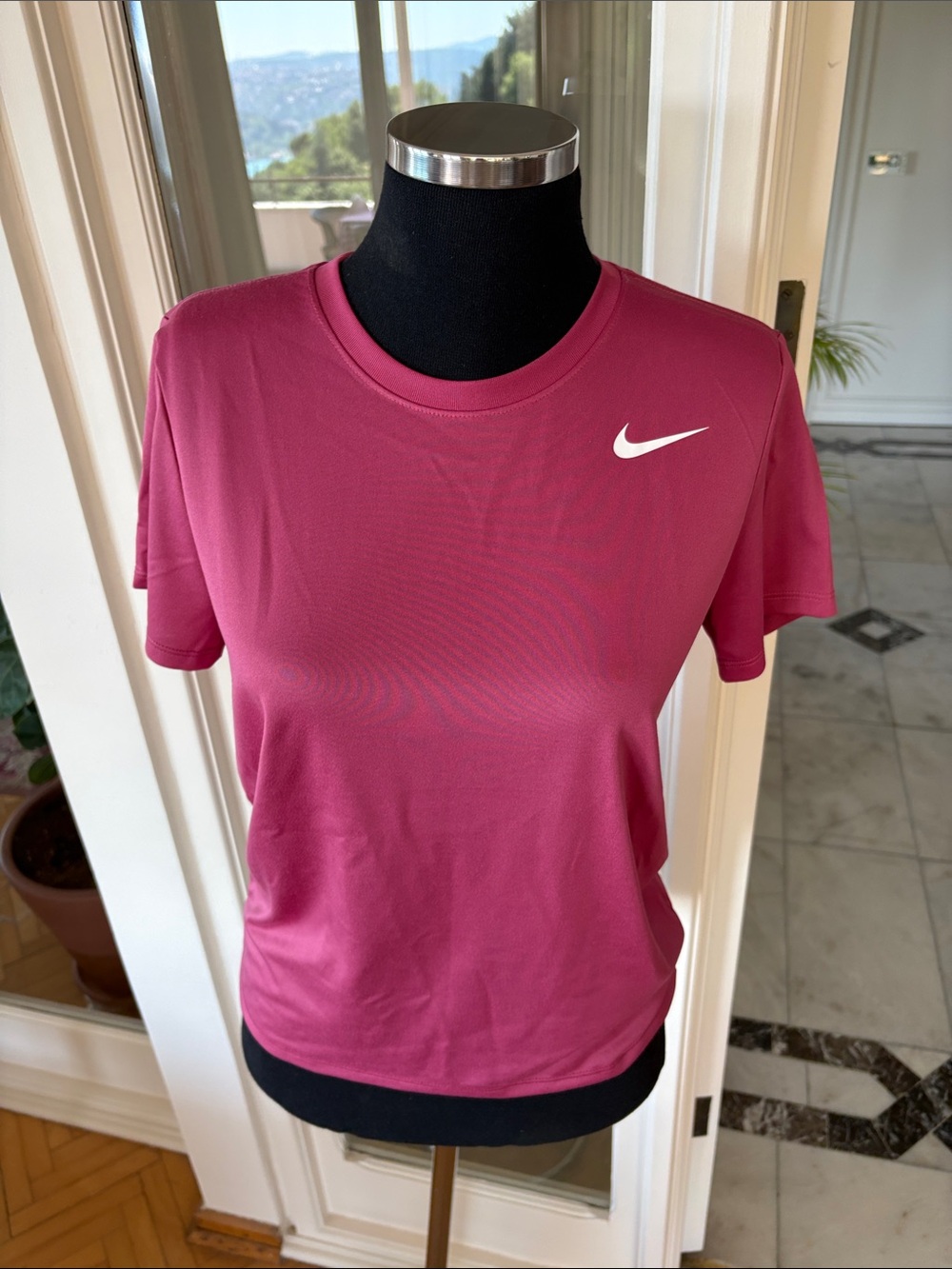 Nike Women's Short-Sleeve Dri-FIT Tee in Raspberry Pink Small petite